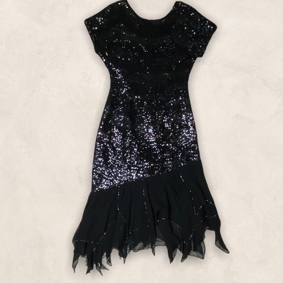 Vintage Oleg Cassini Black Silk and Sequin Dress Sz 8 - Picture 15 of 15